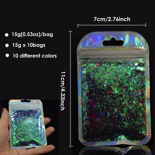 Color Shift Glitters, 10 Colors 150g/5.29oz Polyester Mixed Crafts Chunky Chameleon Glitter for Tumblers, Epoxy Resin, Nail Art, Slime, Body, Cosmetic, Printing