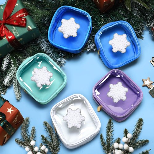 Abbylike 12 PS Christmas Preppy Patch Makeup Bags Bulk Small Nylon Holiday Makeup Bag Skincare Pouch Xmas Zipper Cosmetic Pouch Preppy Thing for Travel Christmas Women Gift(Snowflake,Colorful)