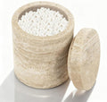 Natural Marble Canister - Elegant Cotton Swab Holder with Lid | Beige White Travertine Design