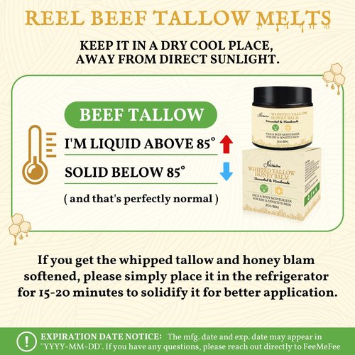 Beef Tallow for Skin 2oz | Tallow And Manuka Honey Balm | Unscented Tallow Face Moisturizer | Beef Tallow for Face | Organic Grass Fed Beef Tallow Balm | Whipped Beef Tallow Lotion Face Cream