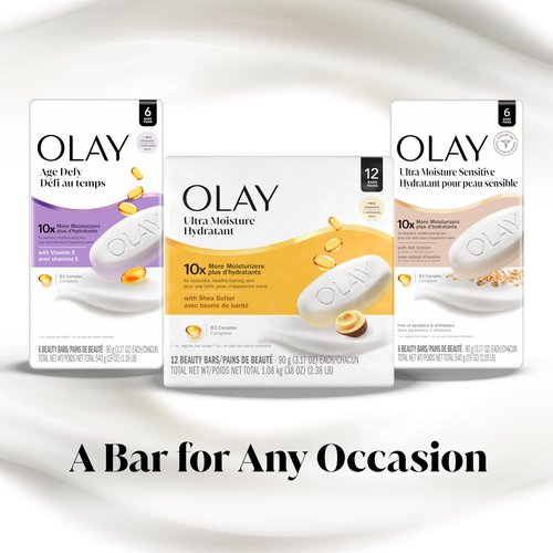Olay Beauty Bar, Age Defying, 10x More Moisturizers, Smooth & Gentle on Skin, Vitamin E & Vitamin B3 Complex, For All Skin Types, Shea Butter Scent, 3.17 oz, (Pack of 8)