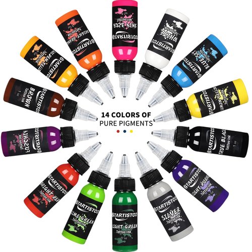 GTARTISTOO Professional Tattoo Ink Set 14 Colors 1OZ (30ml) Vegan-Friendly Pigment Tattoo Ink Supplies Ink