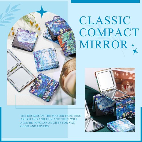 Vercraft 8 Pcs Compact Mirror Double Sided Makeup Square PU Leather Portable Pocket Hand Mirror Bulk with 2X1X Magnification Art Gift for Woman