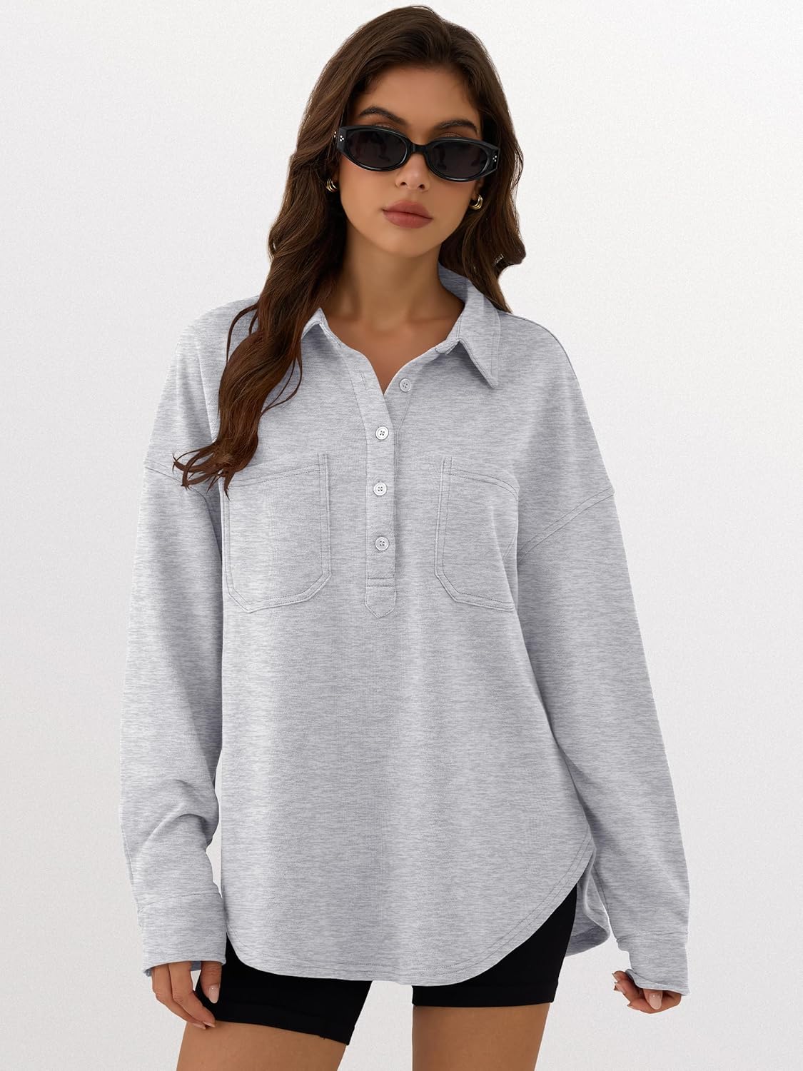ANRABESS Oversized Sweatshirt for Women - Casual Long Sleeve Tunic with Side Slit & Button Detail | Fall 2025 Fashion