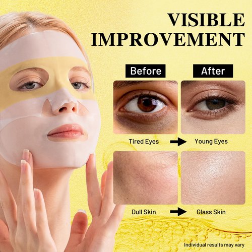 ICIKOL Collagen Face Mask with 24K Gold & Snail Mucin, Extra Eye Care Hydrogel Mask for Age-Defying & Skin Glowing, Overnight Elasticity Repair, 37g x 4 Sheets