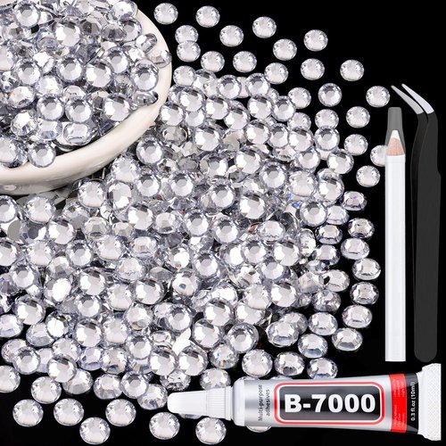 1500Pcs 6mm Resin Rhinestones with 1Pcs 10ml B7000 Jewelry Glue for Crafting, Clear Large Amount Flatback Gems, Bedazzling Crystal Bulk for DIY Crafts Clothing Tumblers Shoes Nail Art Fabric