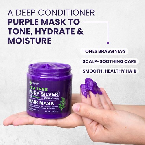 KESMEDIK Tea Tree Hair Mask Toner - Deep Conditioner with Argan Oil for Dry, Damaged, Bleached Hair | Relieves Itchy Scalp & Removes Brassy Tones