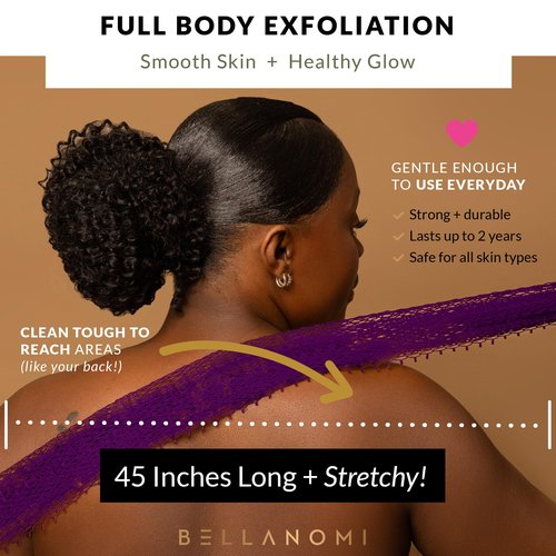 Bellanomi African Exfoliating Net Sponge, Authentic, Ethically sourced from Nigeria, 45 inches Long, Back Scrubber for Daily use (Indigo)