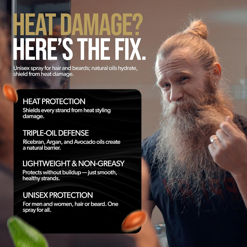 Viking Shield Beard Spray - Heat Protectant for Men | Argan Oil Thermal Protector - 4 Fl Oz