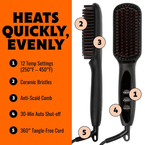 TAME THE WILD MAKE YOUR BEARD BEHAVE Beard Straightener for Men Kit - Includes Portable Heated Beard Brush, Beard Soap, Pearwood Comb, & Storage Case