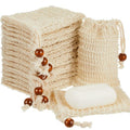 Cunhill 40 Pack Soap Saver Bag Exfoliating Soap Pouch with Drawstring Bar Wooden Bead Foaming and Drying Exfoliating Net for Bath and Shower (4.7x7.1 Inch)