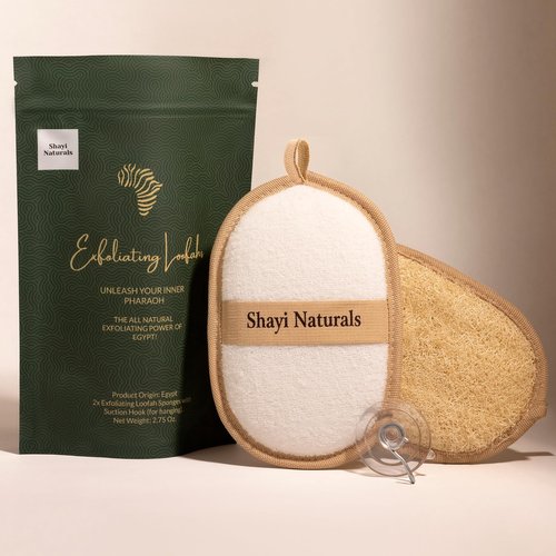 Shayi Natural Loofah Exfoliating Body Scrubber (2 Pack) & Hook to Dry. Loofa/Loofah Sponge as Face and Body Scrubber Exfoliator for Your Daily Shower Loofah Baths. Loofah for Women & Loofah for Men.