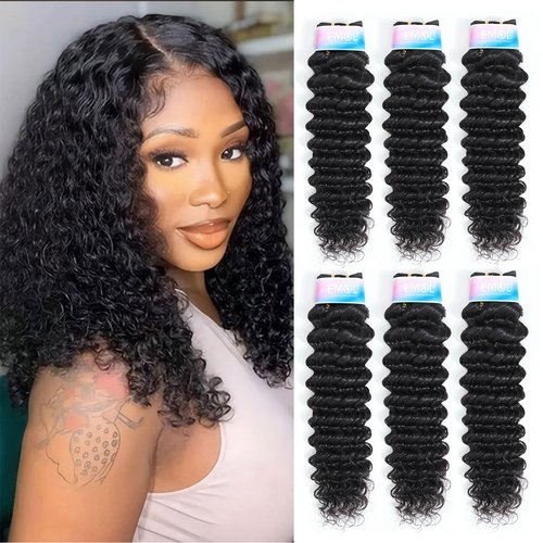 Deep Wave Bundles, Curly Bundles Human Hair, 12 14 16 Inch, Wet and Wavy, Natural Black, Soft, 285g-300g, Brazilian Hair