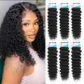 Deep Wave Bundles, Curly Bundles Human Hair, 12 14 16 Inch, Wet and Wavy, Natural Black, Soft, 285g-300g, Brazilian Hair