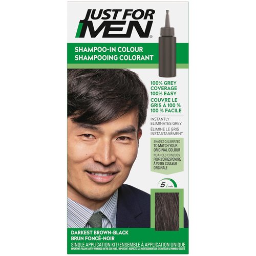 Just For Men Shampoo-In Color - Mens Hair Color with Keratin & Vitamin E for Stronger Hair | Darkest Brown-Black, H-50A, 1 Pack