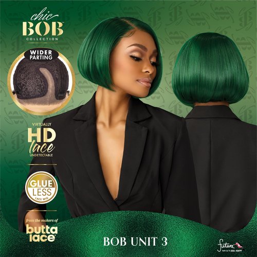 Sensationnel Chicbob Lace Frontwig - Bob Unit 3 Face Framing Glueless Wig Wide 5 Inch Deep Part Synthetic Preplucked Hairline (SILVERBLONDE)