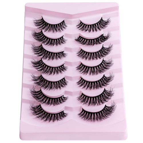 PAVONNE Cat Eye Lashes Wispy Fluffy, 8D Faux Mink 12-18MM (7 Pairs) - Dramatic Volume, Waterproof Lightweight, Daily & Party Wear, Reusable (B Curl)