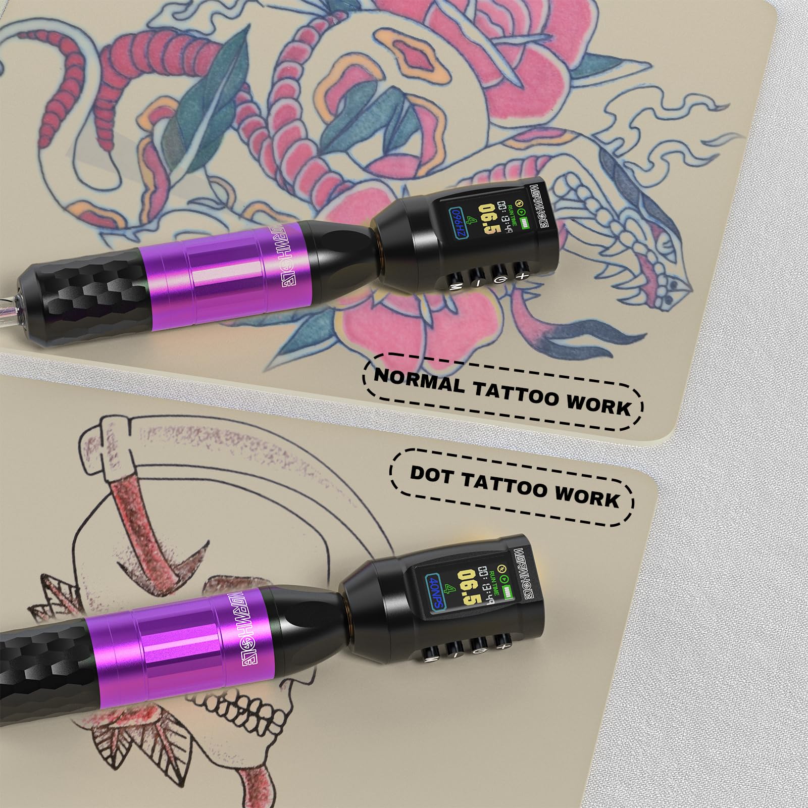 Wormhole Tattoo Gun Kit Wireless Tattoo Machine Kit Complete Tattoo Kit Tattoo Pen Kit Rechargeable Cordless Tattoo Power Supply Portable 1,800mAh with LED Digital Display for Artist WTK286