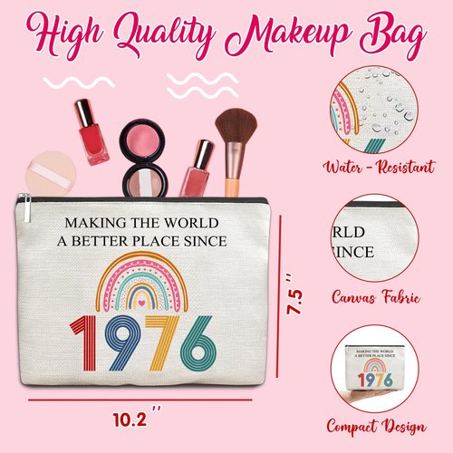 TOBYOVU 50th Cosmetic Bags - 50th Birthday Gifts For Her, Women - 1976 Makeup Bag - Making The World a Better Place Since 1976 - Fifty Birthday Decorations For Female, Friends - Turning 50 Gifts