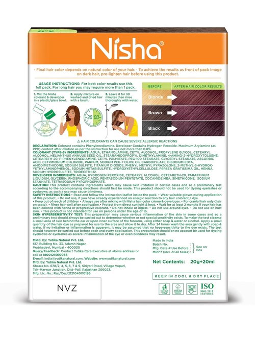 Nisha Hair Color - Dark Brown Permanent Dye | Long-Lasting, Ammonia-Free, Vegan & Cruelty-Free