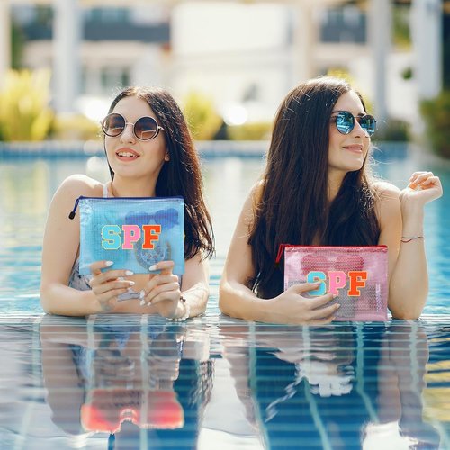 Kacctyen Waterproof Sunscreen Bag - 12 Pcs Clear Makeup Organizer for Beach & Pool | Pink Travel Essentials