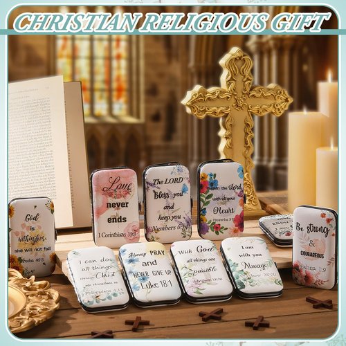 Lanties 10 Sets Christian Gifts Bulk for Women Church Bible Manicure Sets Floral Scripture Stainless Steel Nail Clipper Set Religious Gift for Employee Teacher Christmas Party Supplies