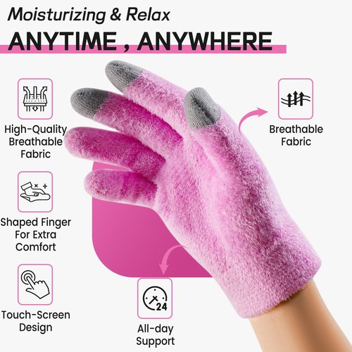 Moisturizing Glovers,Gel Spa Glovers,Soft Moisturizing Gel Lining Infused with Essential Oils and Vitamins for Repairing and Softening Dry Cracked Hand Skins.