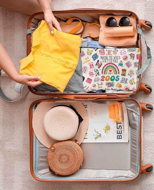 NONETH 21st Birthday Gifts for Her, 21 Year Old Birthday Gifts for Her, Sister, 2005 Birthday Makeup Bag & Travel Toiletry Bag, Unique Happy 21st Birthday Decorations & Party Favors & Gifts for Women