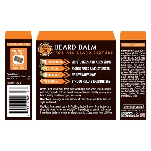 Beard Guyz Beard Balm - Conditioning & Styling Balm for Men | Softens & Moisturizes Facial Hair, 3 oz
