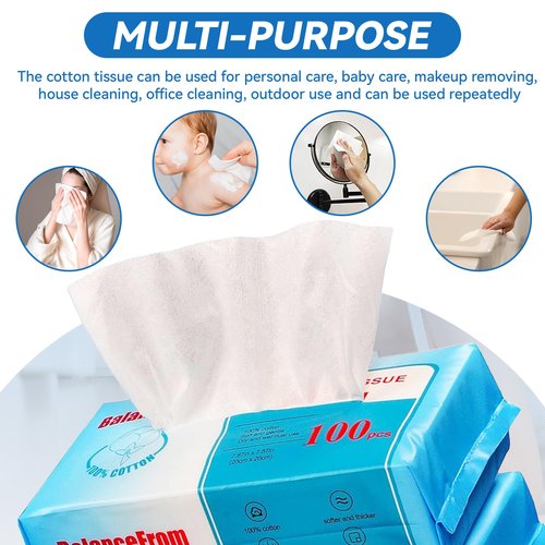 Elevon Soft Face Towels, 100% Natural Cotton Facial Tissue Makeup Towels, 100 Tissues per Bag, (24 Bags Total)