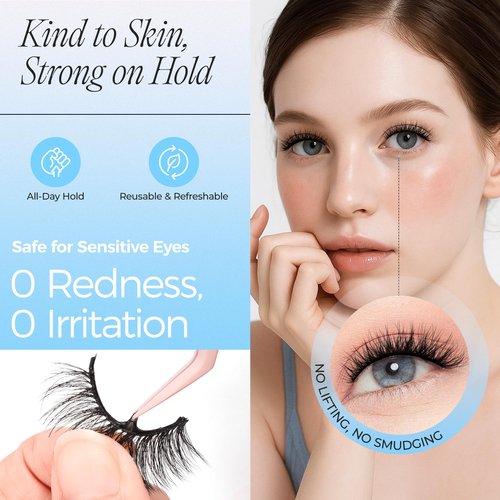 LASHVIEW Self Adhesive Eyelashes Natural Look, 5 Pairs Press On Lashes No Glue Need Eyelashes, Reusable Wispy False Lashes with Replacement Adhesive Strips (ZN122)