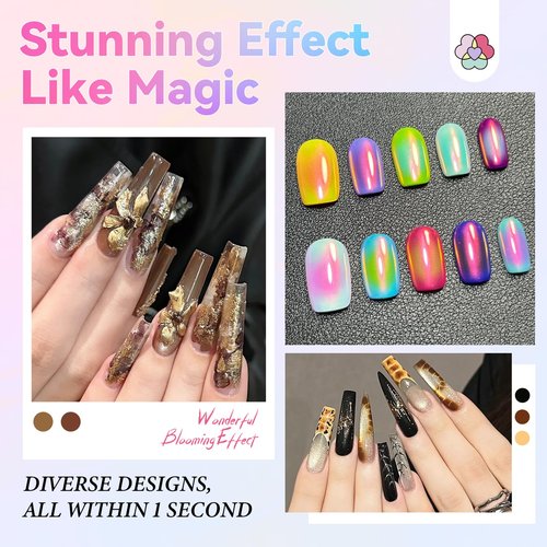 SAVILAND 30 ML Blooming Gel Nail Polish: 1-Second Quick Blooming Gel 2PCS Natural Castor Oil VE Marble Watercolor Gel Polish for Unique Bloom Nail Design Spreading Effect U V LED Manicure Salon Home