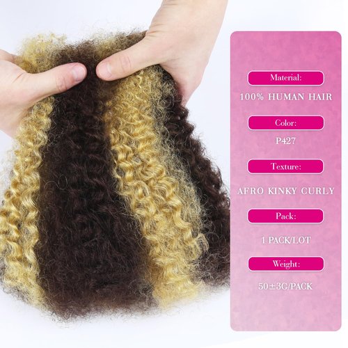 Afro Kinkys Bulk Human Hair For Braiding 18 inch Highlight 4/27 Afro Kinky Curly 100% Real Human Hair Bulk for Dreadlocks Mini Twist Crochet Braids Hair Extensions 50g/pack