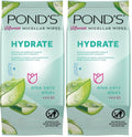 Pond's Vitamin Micellar Wipes - Hydrating Aloe Vera for Dry Skin | Removes Waterproof Makeup, 25 Wipes (Pack of 2)