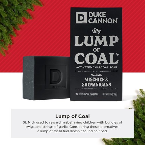 Duke Cannon Lump of Coal Holiday Soap – Charcoal, Bergamot & Black Pepper – 10oz XL, Paraben-Free, Triple-Milled, Hydrating, American-Made Men's Gift 6 Pack