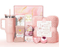 Birthday Gifts for Women Self Care Get Well Soon Gifts, Rose Relaxing Spa Kit Bath Gift Basket Care Package w/ Flannel Blanket 40 OZ Tumbler, Valentines Day Gift for Her Wife Mom Girlfriend Sister