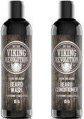 Viking Revolution Beard Shampoo and Conditioner Set - Top-tier Beard Care Kit with Argan & Jojoba Oils for Healthy Beard Growth, No Itching or Irritation, Rich Lather, Eucalyptus Scent (10 oz)