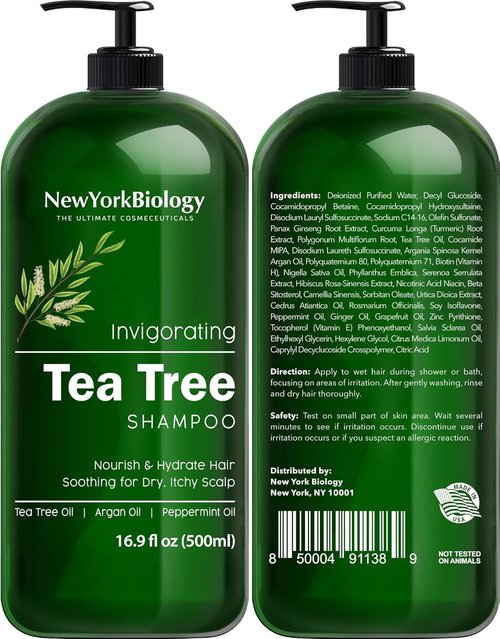 New York Biology Tea Tree Shampoo & Conditioner Set - Deep Cleansing Relief for Dandruff - 16.9 Fl Oz