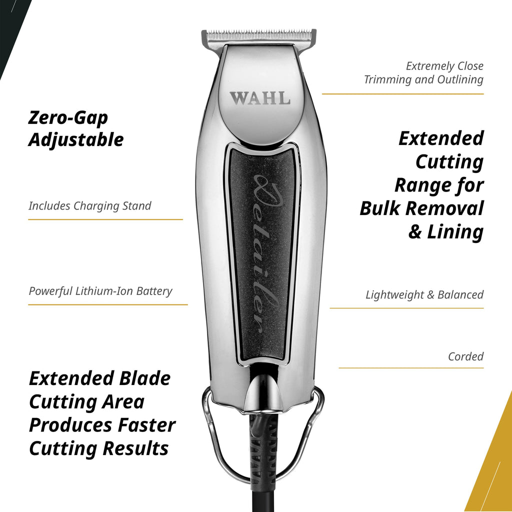 Wahl Professional Detailer Trimmer, Black, Adjustable T-Blade, Corded Lightweight Rotary Motor, Includes 3 Guides and Accessories