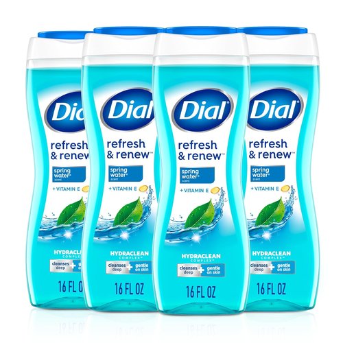 Dial Body Wash - Refresh & Renew Spring Water with Hydraclean Complex | 16 Fl Oz (Pack of 4)