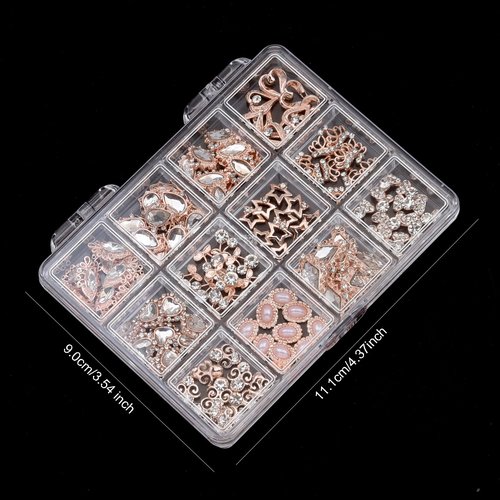 120pcs Rose Gold Nail Rhinestone Charms 3d Heart Gems Alloy Nail Art Jewelry Star Crown Crystal Rhinestone Nail Studs Shining Cherry Stone Jewels for Y2k Women Girl Acrylic Nails Design DIY Crafts Set
