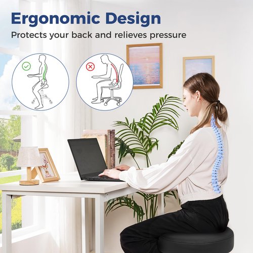 ANWBROAD Round Rolling Stool with Wheels Height Adjustment 360° Swivel Stool Heavy Duty Wide Chair PU Leather Soft Seat Cushion for Massage, Salon, Bar, Home, Office, Tatoo, Medical, Black UWSC001B