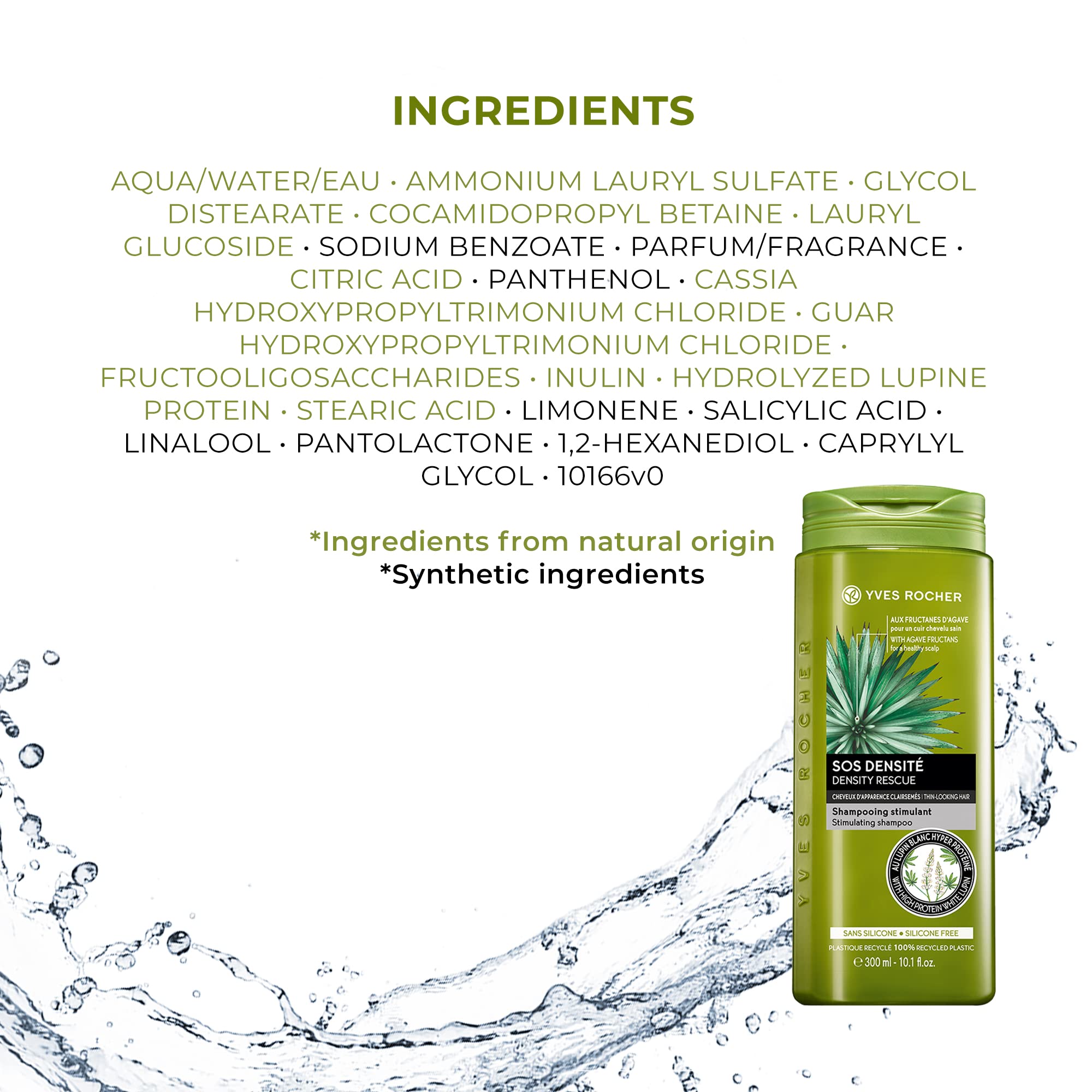 Yves Rocher Fortifying Shampoo | Density Rescue to Cleanse Scalp & Strengthen Hair | 10.1 fl oz