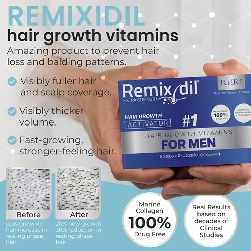 Hair Growth Vitamins - Regrow Hair For Men | Strengthen Beard & Scalp | Reduce Thinning & Breakage | Fast-Acting 60 Capsules