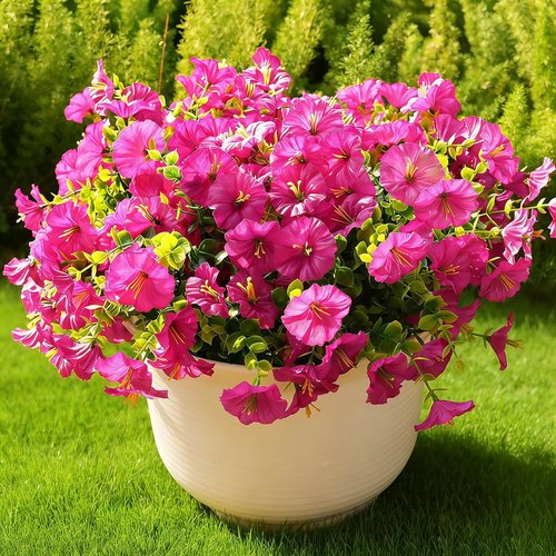 Fanfantoey Artificial Flowers - UV Resistant Silk Morning Glory Faux Plants | 14 Pcs for Outdoor Decor (Fuchsia)