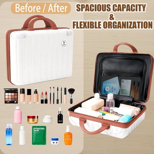 GigabitBest 14 Inch Portable Makeup Travel Case Hand Luggage, Hard Shell ABS Cosmetic Organizer with Safety Lock, Small Carry-On Travel Bag for Women