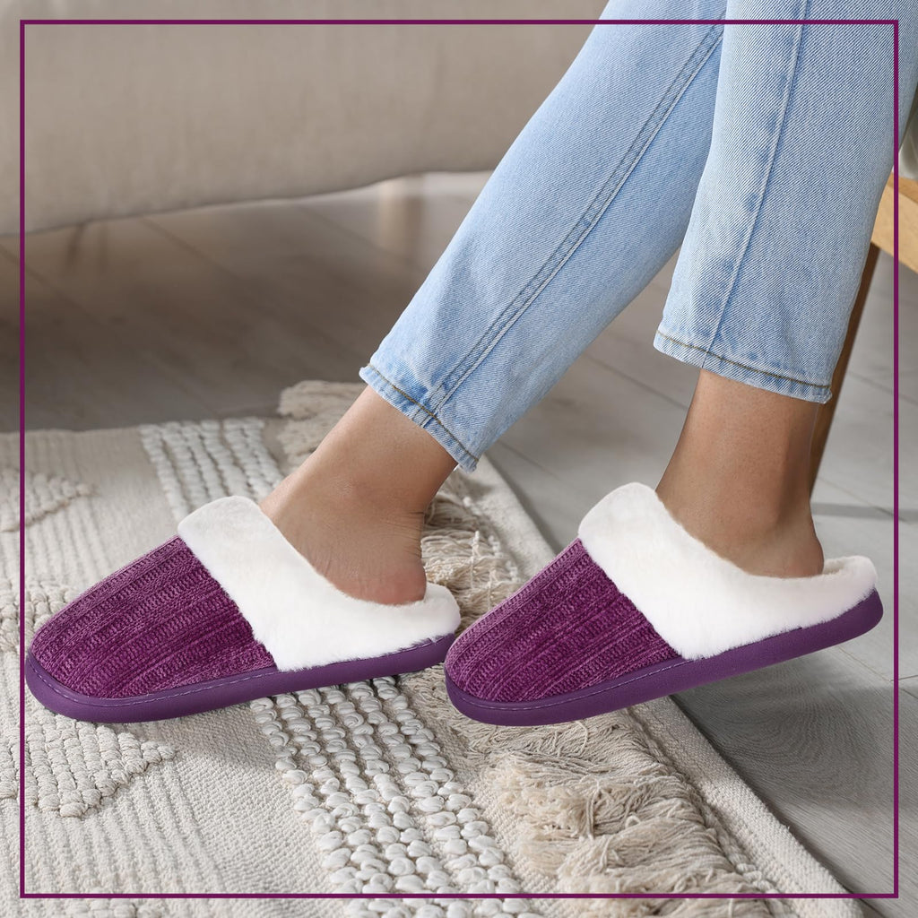 Yearntown 6 Pairs 3 Pairs 6 Pairs Warm Fuzzy House Slippers for Women Size 7-8 8-9 with Thick Anti-slip Soles Winter Fluffy Indoor Outdoor Knit Plush Soft Slipper Shoes Pink Purple White (Size 7-9)