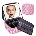 HMPEAIIY Travel Makeup Bag Organizer with LED Mirror, Portable Monkey Cosmetic Train Case with Adjustable Dividers, Brush Storage Board for Women Christmas Thanksgiving Valentine Birthday Gift (Pink)