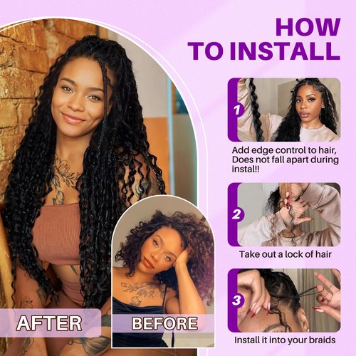 Human Braiding Hair for Boho Braids, Deep Wave Bulk Boho Braids Human Hair for Knotless Curly Bohemian Water Wave Boho Hair for Braiding 110g 16 Inch Natural Color (3 No Weft Bundles/Pack)