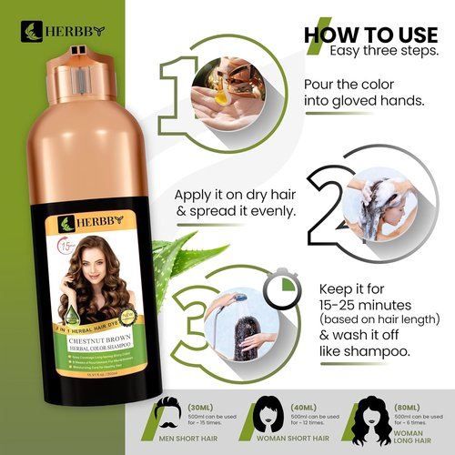 HERBBY Gray Hair Coverage Shampoo & Conditioner - Transform Color with 9 Herbal Extracts | 500 ml (Chestnut Brown)